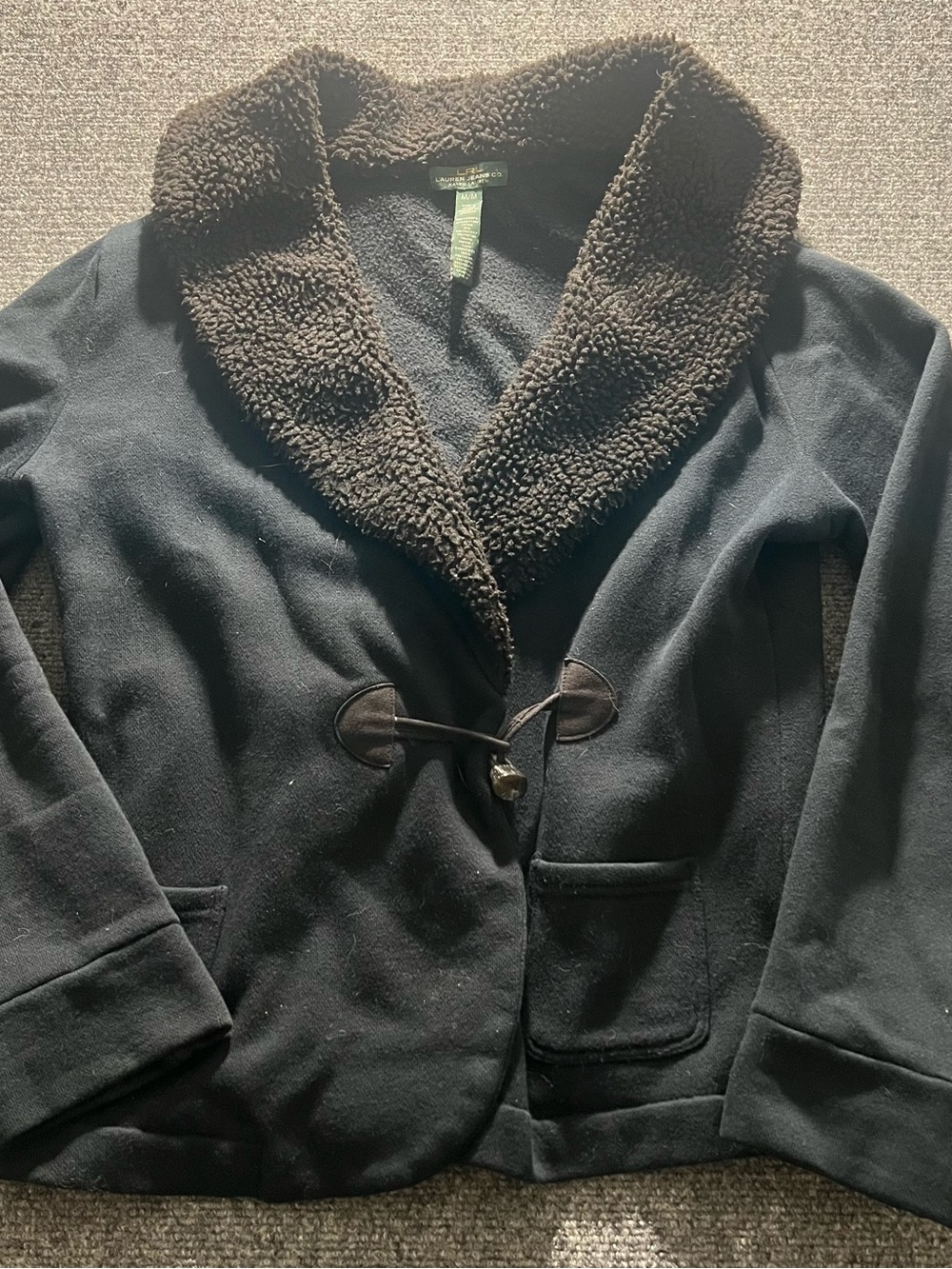 Lauren Jeans Co. Ralph Lauren Dark Navy, Sherpa Collar Soft Knit Jacket, Size M